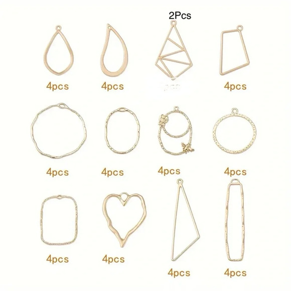 46 pcs Alloy Open Back Bezel Pendants 12 Styles Golden Geometric Hollow Frame - Picture 3 of 5